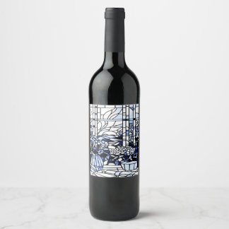 Blue Stained Glass Garden Spring Garden Wine Label
