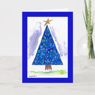 Blue Stained Glass Holiday Tree Card