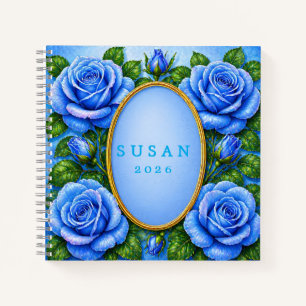 Blue Stained Glass Rose Elegant Custom Gift Notebook