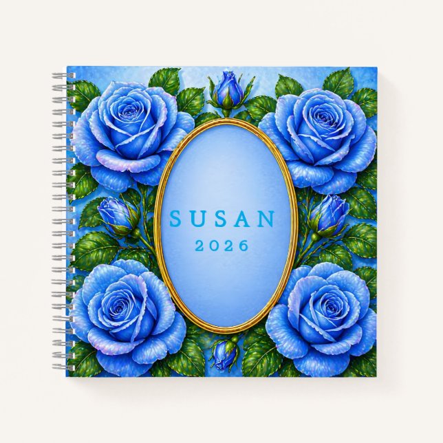  Blue  Stained Glass Rose Elegant Custom Gift Notebook (Front)
