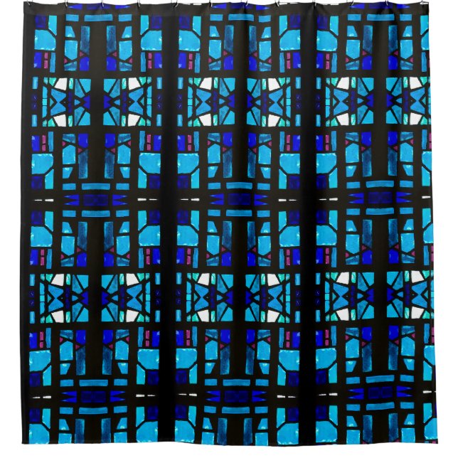 Blue Stained Glass Shower Curtain (Front)