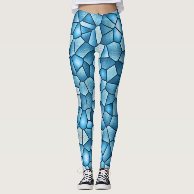 Blue Stained Glass Trendy Spring & Summer Leggings (Front)