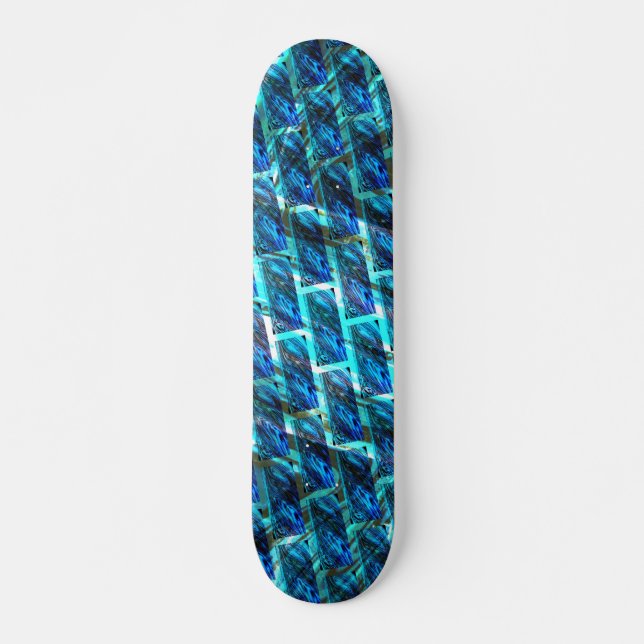 Blue stained grazed, grate or leaning brick effect skateboard (Front)