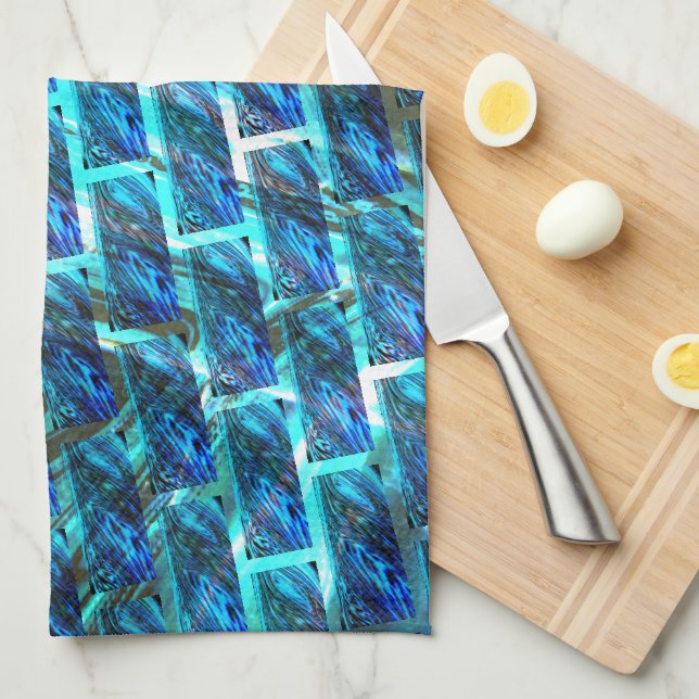 Blue stained grazed, grate or leaning brick effect tea towel (Quarter Fold)