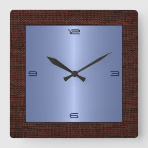 Blue Stainless Steel Modern Burlap Border Square Wall Clock