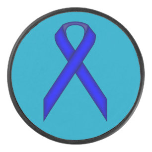 Blue Standard Ribbon by Kenneth Yoncich Hockey Puck