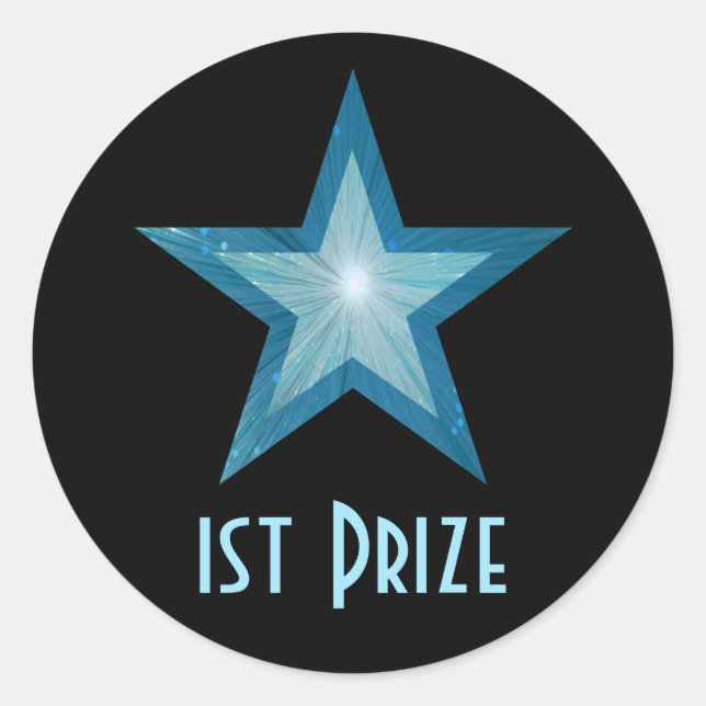 Blue Star '1st Prize' round sticker black (Front)