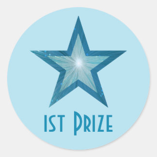 Blue Star '1st Prize' round sticker pale blue