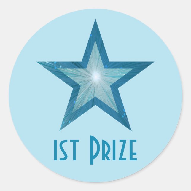 Blue Star '1st Prize' round sticker pale blue (Front)