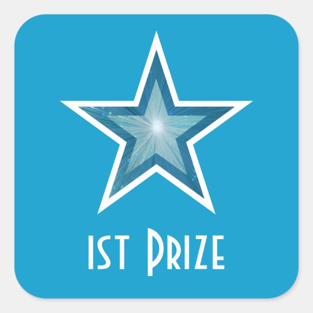 Blue Star '1st Prize' square sticker blue (Front)