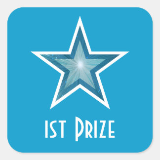 Blue Star '1st Prize' square sticker blue