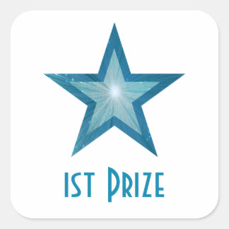 Blue Star '1st Prize' square sticker white