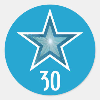 Blue Star "30" age round sticker blue