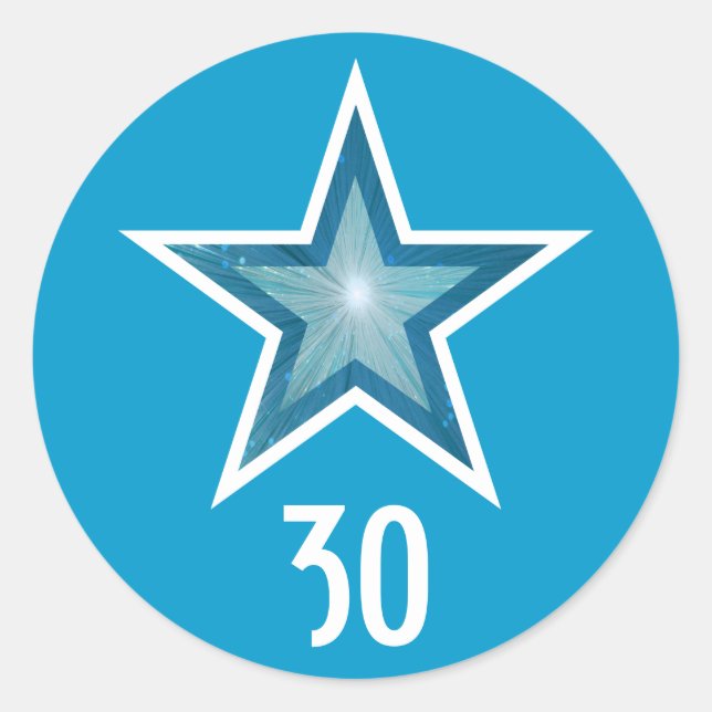 Blue Star "30" age round sticker blue (Front)