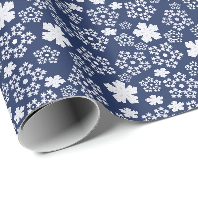 Blue Star and Snowflake Christmas Winter Pattern Wrapping Paper (Roll Corner)