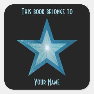Blue Star bookplate sticker black