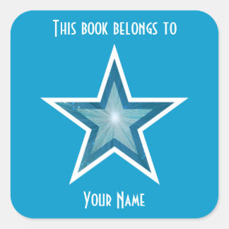 Blue Star bookplate sticker blue