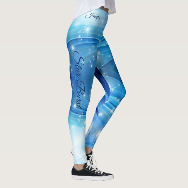 Blue Star Burst Running Leggings Exercise Pants (Right)