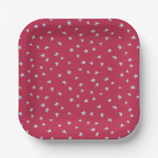 Blue Star Doodles Scattered on Red Paper Plate