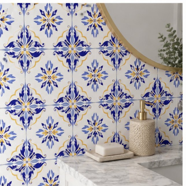 Blue Star Elegant Floral Mosaic  Mediterranean  Tile (Creator Uploaded)