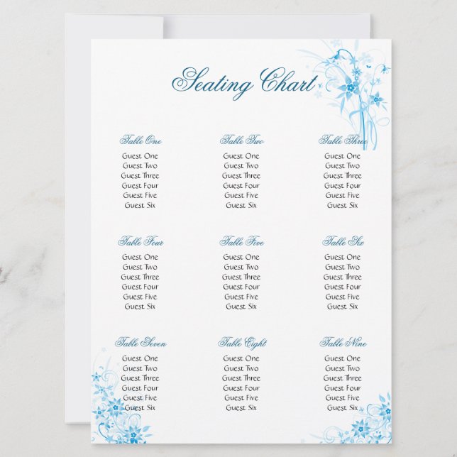 Blue Star Flower Seating Chart Invitation (Back)