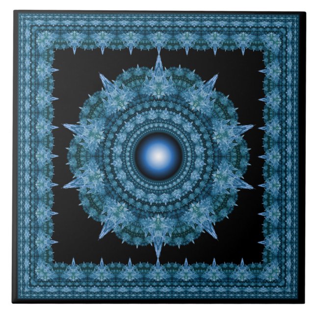 Blue star fractal framed ornament tile (Front)