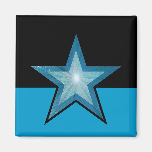 Blue Star fridge magnet square black blue (Front)