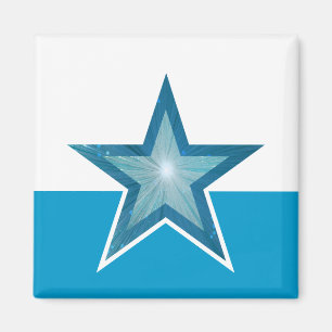 Blue Star fridge magnet square white blue