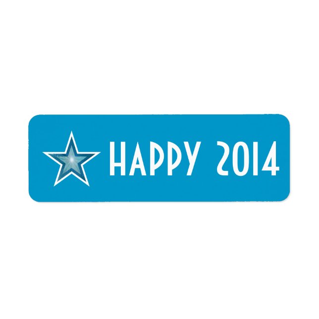 Blue Star 'happy 2014' label small blue (Front)