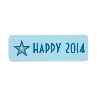 Blue Star 'Happy 2014' label small pale blue