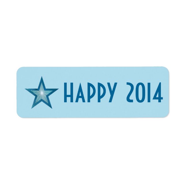 Blue Star 'Happy 2014' label small pale blue (Front)