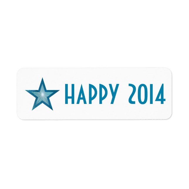 Blue Star 'happy 2014' label small white (Front)