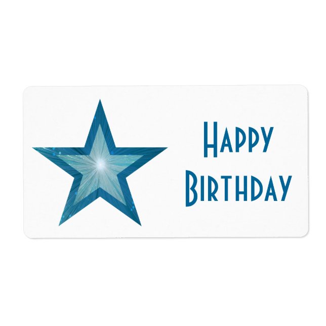 Blue Star 'Happy Birthday' label large white (Front)
