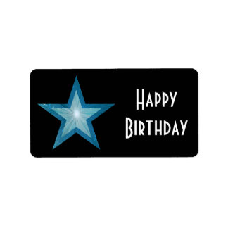 Blue Star 'Happy Birthday' label medium black