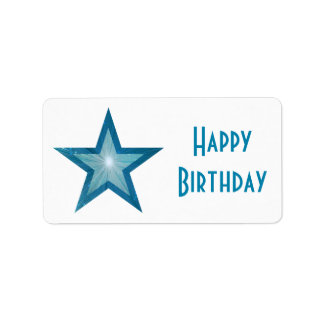 Blue Star 'Happy Birthday' label medium white