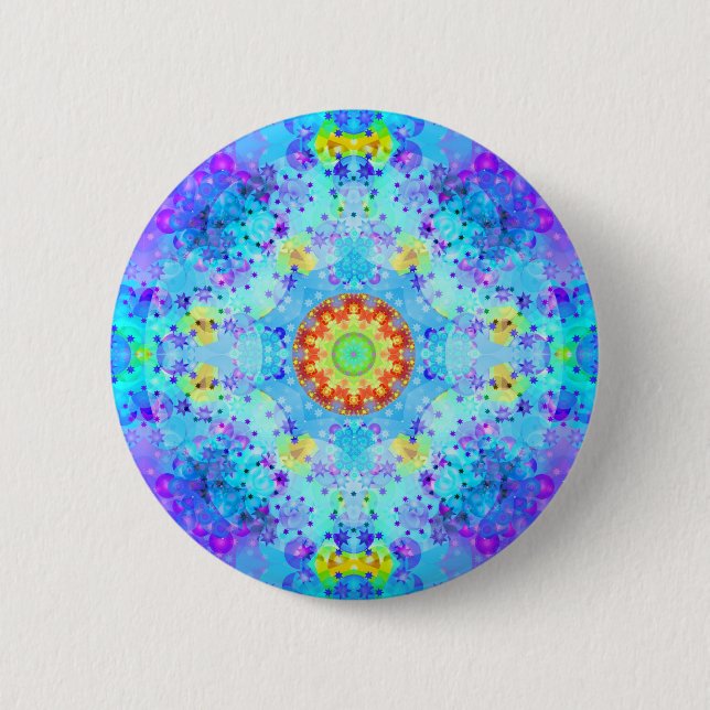 Blue Star Hippy Mandala Patterned 6 Cm Round Badge (Front)