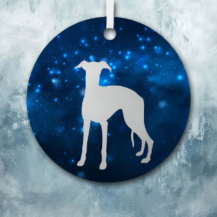 Blue Star Lights Whippet Dog Christmas Metal Tree Decoration