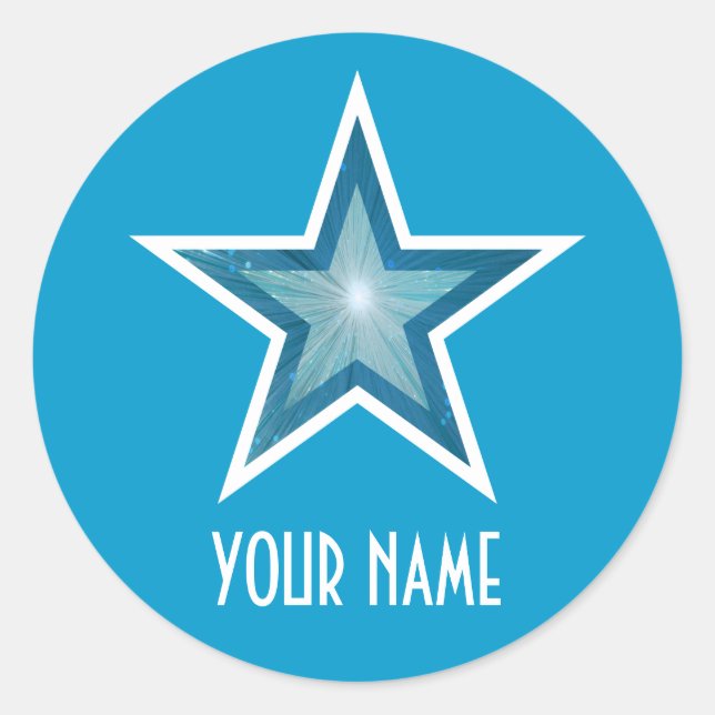 Blue Star 'Name' round sticker blue (Front)