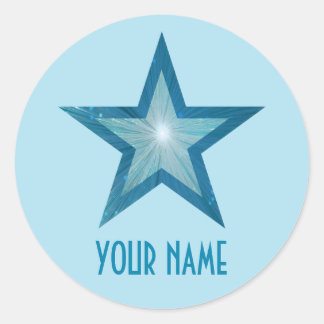 Blue Star 'Name' round sticker pale blue