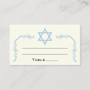 Blue Star of David damask Bat Mitzvah place card