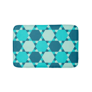 Blue Star of David Optical Illusion Pattern Bath Mat