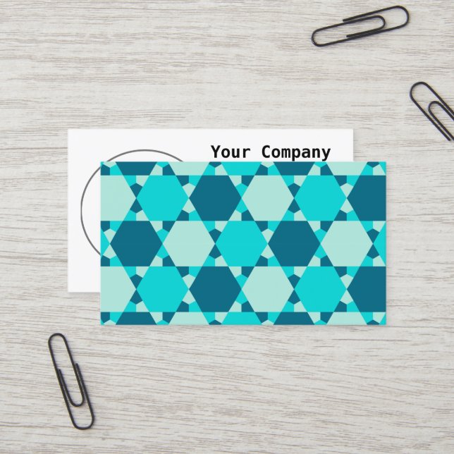 Blue Star of David Optical Illusion Pattern Business Card (Front/Back In Situ)