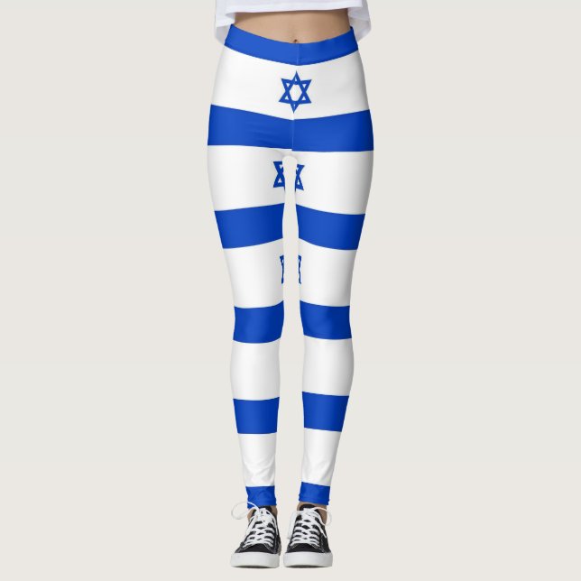 blue star of david striped white leggings (Front)