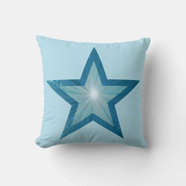 Blue Star printed square pale blue Cushion (Front)