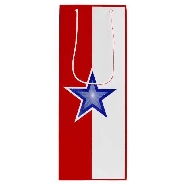 Blue Star Red print gift bag vertical wine (Front)