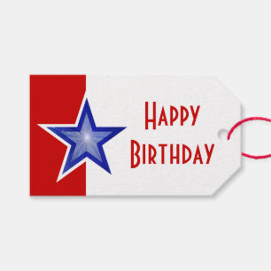 Blue Star Red print Happy Birthday Gift Tags