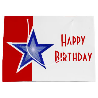 Blue Star Red print Happy Birthday large Gift Bag