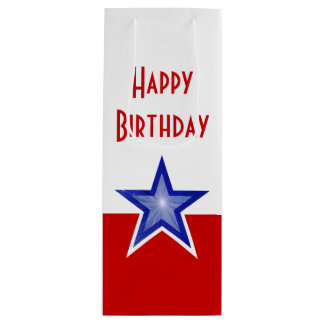 Blue Star Red print Happy Birthday wine Gift Bag
