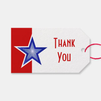 Blue Star Red print Thank You gift tags