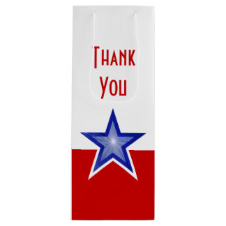Blue Star Red print Thank You wine Gift Bag